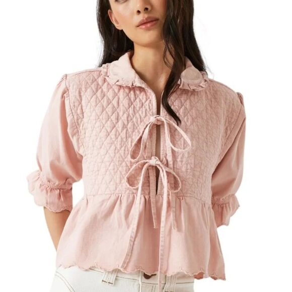 Seventy + Mochi Heidi Blouse NWT with Quilted Detail in Pink Dawn - Picture 9 of 9